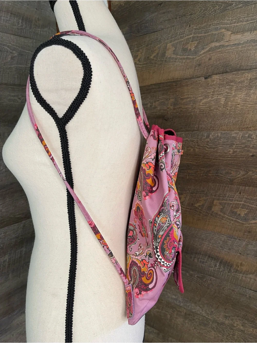 Etro Milano Pink, Red, Ochre, Multi Paisley Print Satin Backpack NWOT